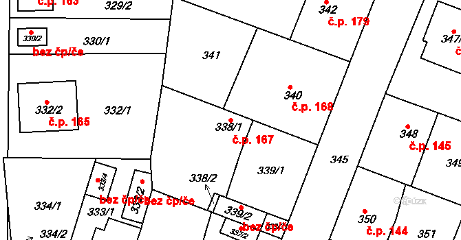 Horní Ves 167, Fryšták na parcele st. 338/1 v KÚ Horní Ves u Fryštáku, Katastrální mapa