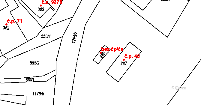 Děčín 40711048 na parcele st. 288 v KÚ Prostřední Žleb, Katastrální mapa