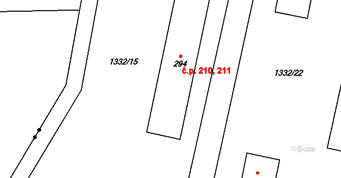 Kudlov 210,211, Zlín na parcele st. 294 v KÚ Kudlov, Katastrální mapa