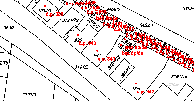 Zlín 841 na parcele st. 994 v KÚ Zlín, Katastrální mapa