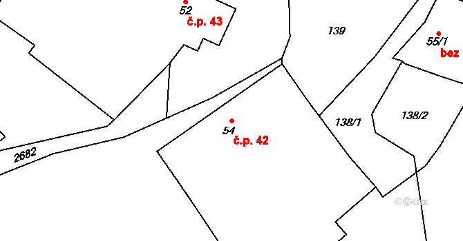 Klokočov 42, Vítkov na parcele st. 54 v KÚ Klokočov u Vítkova, Katastrální mapa