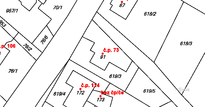 Čavisov 73 na parcele st. 91 v KÚ Čavisov, Katastrální mapa