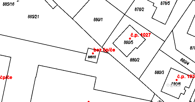 Sadská 43627048 na parcele st. 885/15 v KÚ Sadská, Katastrální mapa