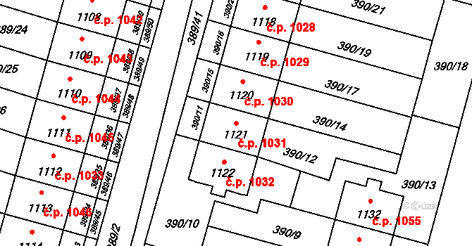 Kateřinky 1031, Opava na parcele st. 1121 v KÚ Kateřinky u Opavy, Katastrální mapa
