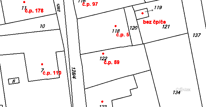 Těškovice 59 na parcele st. 122 v KÚ Těškovice, Katastrální mapa