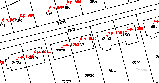 Vlčnov 1052 na parcele st. 3913/2 v KÚ Vlčnov, Katastrální mapa