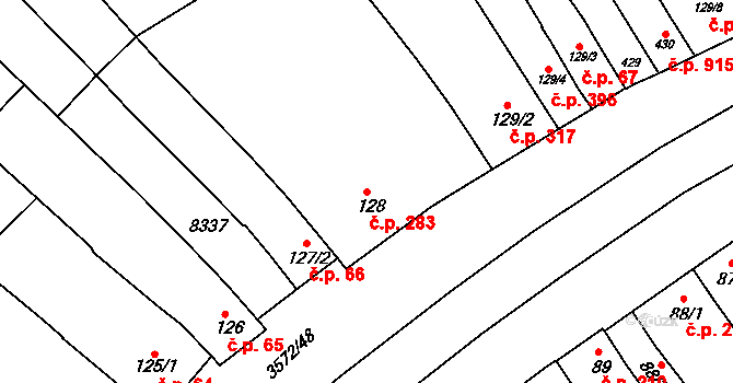 Ostrožské Předměstí 283, Uherský Ostroh na parcele st. 128 v KÚ Ostrožské Předměstí, Katastrální mapa