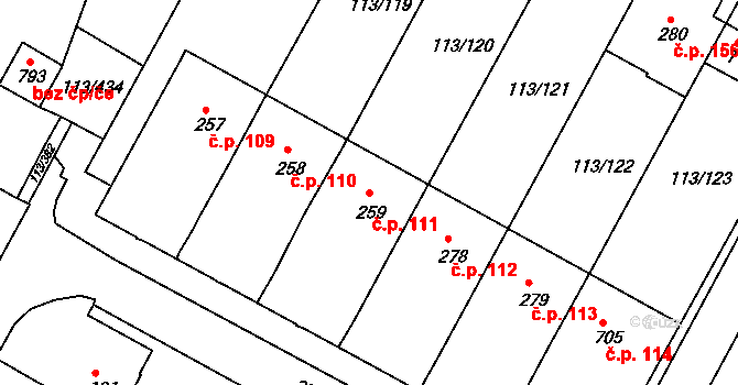 Čepirohy 111, Most na parcele st. 259 v KÚ Čepirohy, Katastrální mapa
