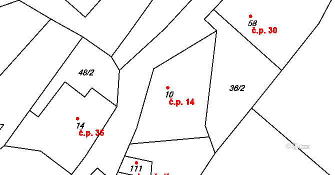 Licomělice 14, Načešice na parcele st. 10 v KÚ Licomělice, Katastrální mapa