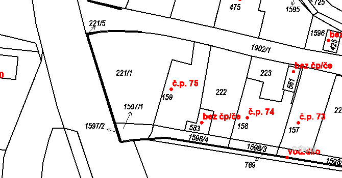 Hrochův Týnec 75 na parcele st. 159 v KÚ Hrochův Týnec, Katastrální mapa