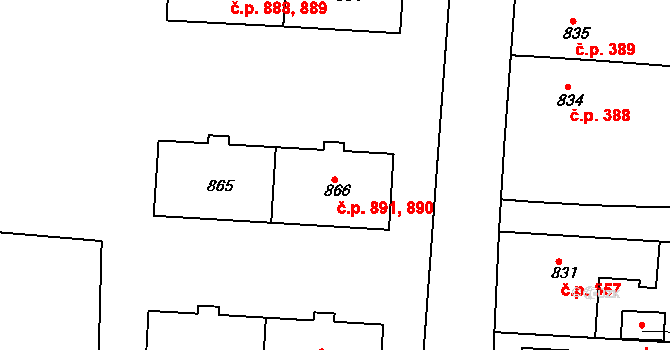 Nýřany 890,891 na parcele st. 866 v KÚ Nýřany, Katastrální mapa