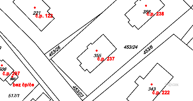 Kunčice 237, Letohrad na parcele st. 355 v KÚ Kunčice u Letohradu, Katastrální mapa