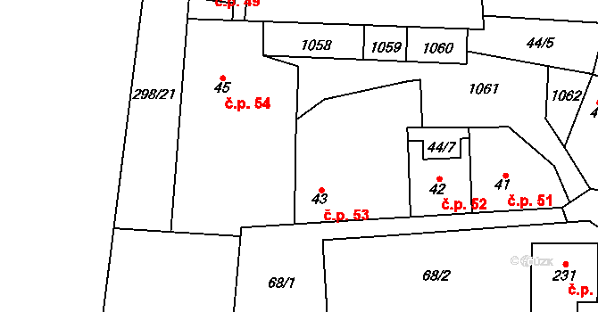 Olovnice 53 na parcele st. 43 v KÚ Olovnice, Katastrální mapa