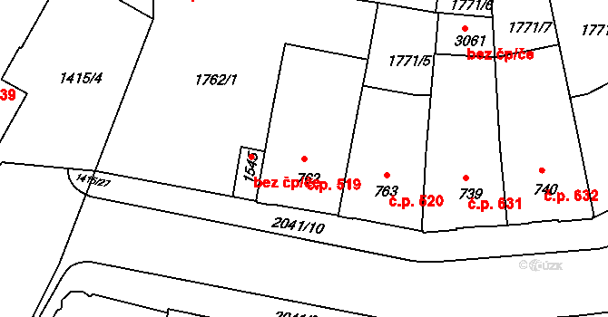 Slaný 519 na parcele st. 762 v KÚ Slaný, Katastrální mapa
