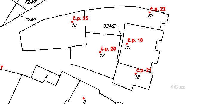 Daminěves 20, Cítov na parcele st. 17 v KÚ Daminěves, Katastrální mapa