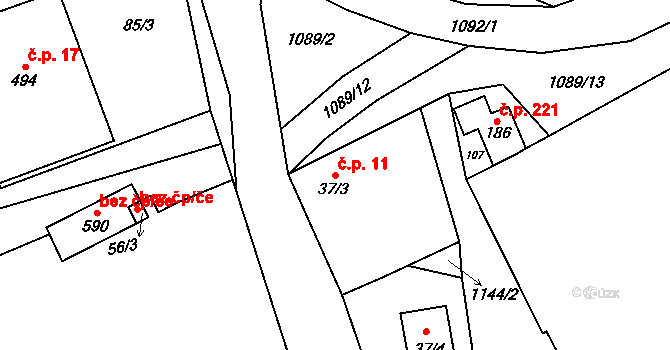 Psáry 11 na parcele st. 37/3 v KÚ Psáry, Katastrální mapa
