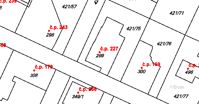 Nemošice 227, Pardubice na parcele st. 299 v KÚ Nemošice, Katastrální mapa