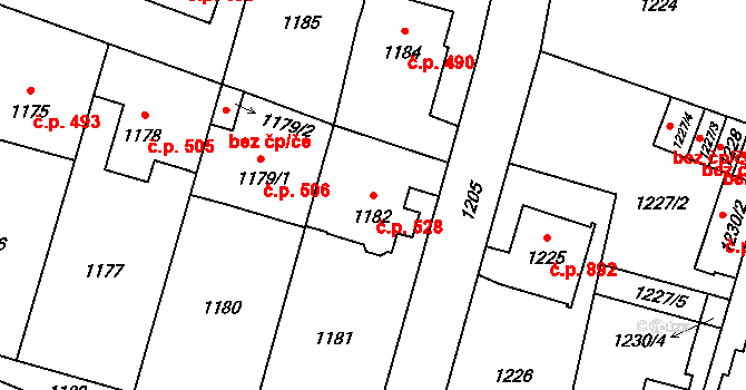Mohelnice 528 na parcele st. 1182 v KÚ Mohelnice, Katastrální mapa