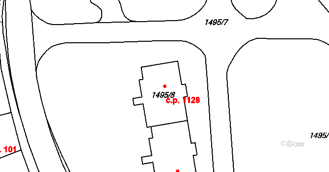 Mohelnice 1128 na parcele st. 1495/8 v KÚ Mohelnice, Katastrální mapa