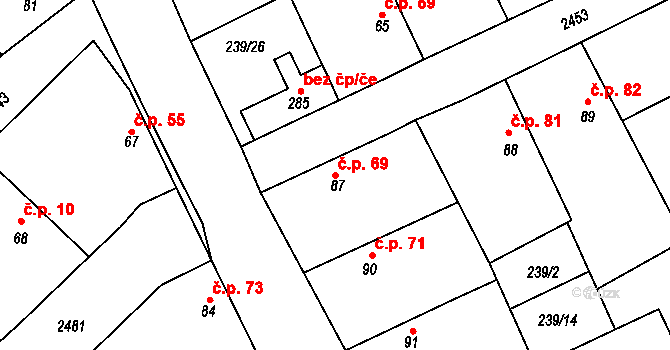 Krupá 69 na parcele st. 87 v KÚ Krupá, Katastrální mapa