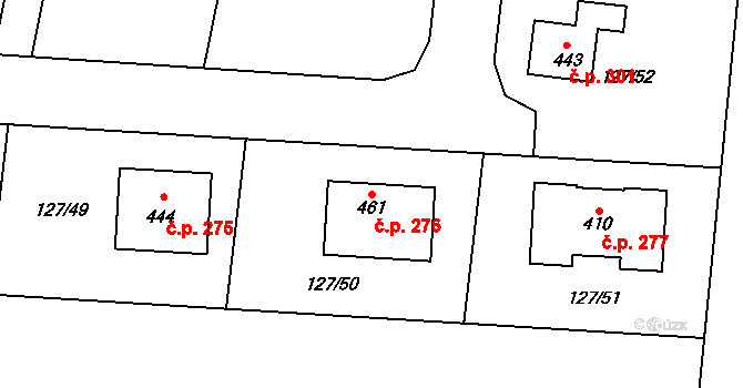 Minice 276, Kralupy nad Vltavou na parcele st. 461 v KÚ Minice u Kralup nad Vltavou, Katastrální mapa