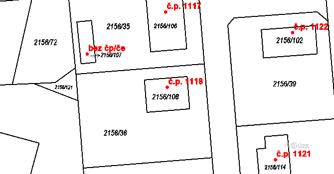 Podbořany 1118 na parcele st. 2156/108 v KÚ Podbořany, Katastrální mapa