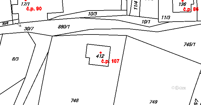 Černýš 107, Perštejn na parcele st. 412 v KÚ Černýš, Katastrální mapa