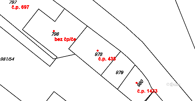 Kostelec nad Orlicí 438 na parcele st. 978 v KÚ Kostelec nad Orlicí, Katastrální mapa