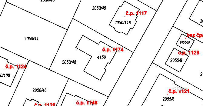 Sadská 1174 na parcele st. 4156 v KÚ Sadská, Katastrální mapa