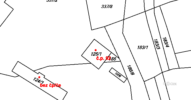 Číčov 92, Spálené Poříčí na parcele st. 125/1 v KÚ Číčov, Katastrální mapa