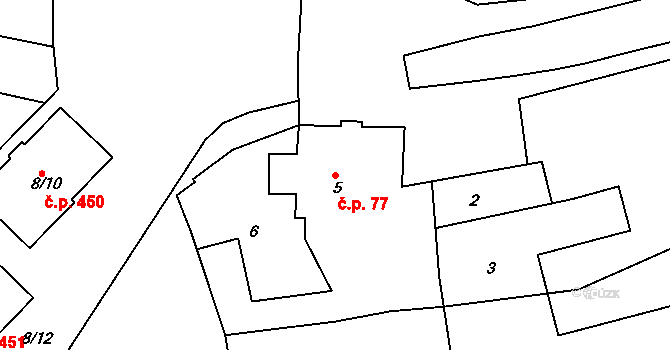 Určice 77 na parcele st. 5 v KÚ Určice, Katastrální mapa
