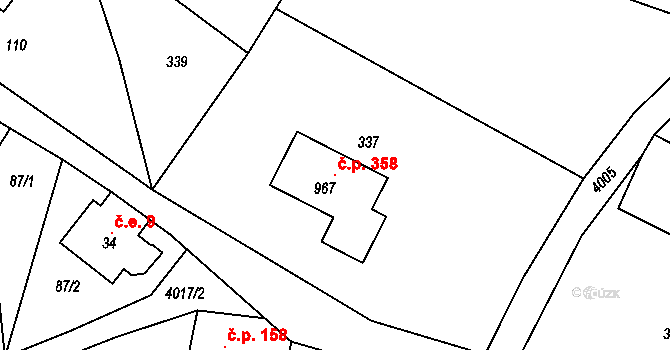 Horní Čermná 358 na parcele st. 967 v KÚ Horní Čermná, Katastrální mapa