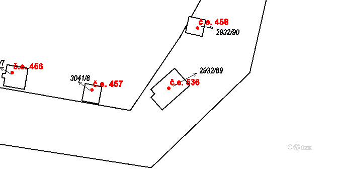 Lančov 536 na parcele st. 2932/89 v KÚ Lančov, Katastrální mapa