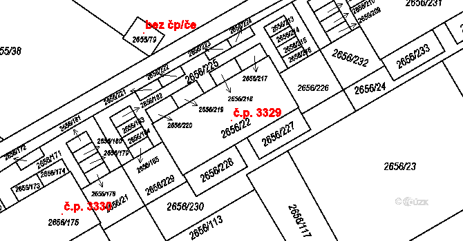 Teplice 3329 na parcele st. 2656/22 v KÚ Teplice, Katastrální mapa
