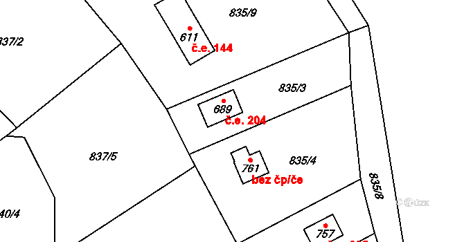 Vranov nad Dyjí 197 na parcele st. 835/4 v KÚ Vranov nad Dyjí, Katastrální mapa