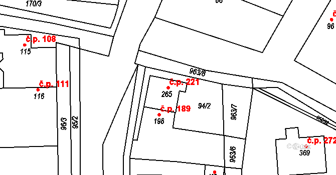Hořátev 221 na parcele st. 265 v KÚ Hořátev, Katastrální mapa