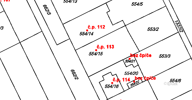 Přerov VIII-Henčlov 113, Přerov na parcele st. 554/15 v KÚ Henčlov, Katastrální mapa
