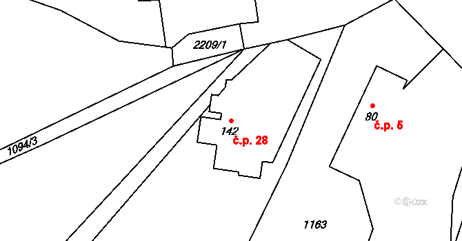 Onšovec 28, Horka II na parcele st. 142 v KÚ Horka nad Sázavou, Katastrální mapa