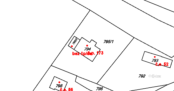 Černé Budy 173, Sázava na parcele st. 794 v KÚ Černé Budy, Katastrální mapa