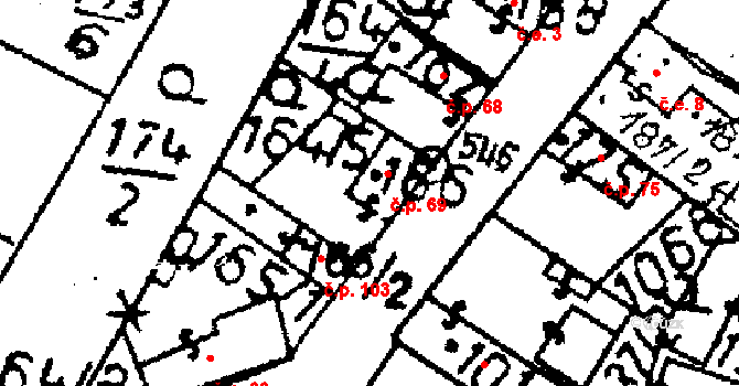 Vanovice 69, Všejany na parcele st. 166 v KÚ Všejany, Katastrální mapa