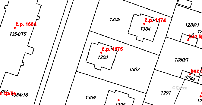 Čelákovice 1175 na parcele st. 1306 v KÚ Čelákovice, Katastrální mapa