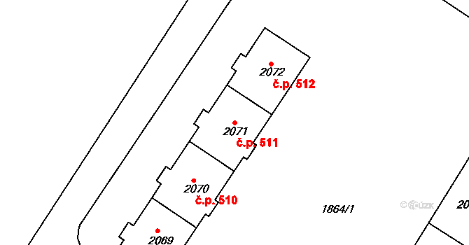 Hrušovany u Brna 511 na parcele st. 2071 v KÚ Hrušovany u Brna, Katastrální mapa