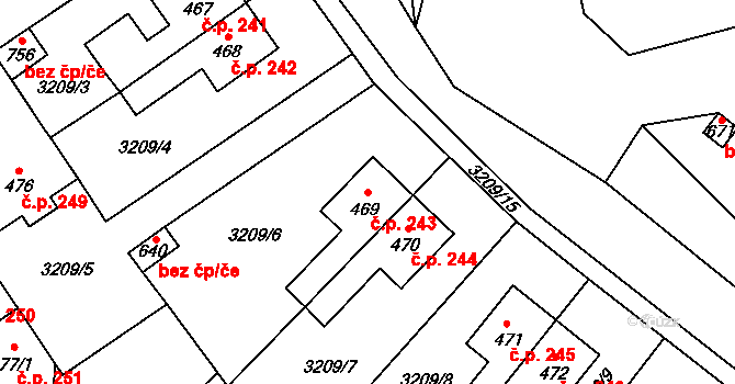 Javorník 243 na parcele st. 469 v KÚ Javorník nad Veličkou, Katastrální mapa