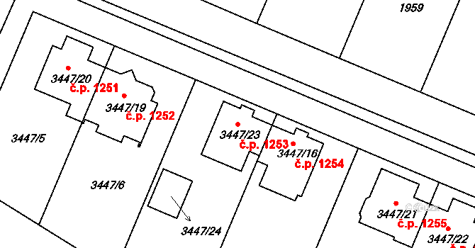 Ratíškovice 1253 na parcele st. 3447/23 v KÚ Ratíškovice, Katastrální mapa