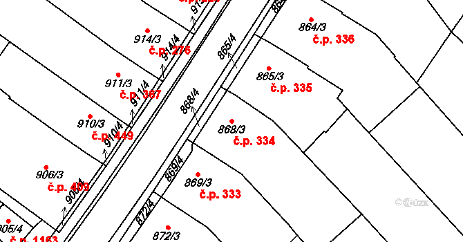 Svatobořice 334, Svatobořice-Mistřín na parcele st. 868/3 v KÚ Svatobořice, Katastrální mapa