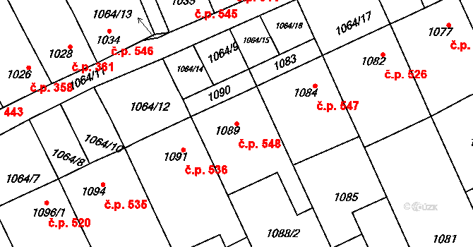 Vnorovy 548 na parcele st. 1089 v KÚ Vnorovy, Katastrální mapa