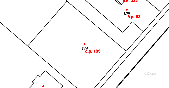 Horní Dubenky 135 na parcele st. 174 v KÚ Horní Dubenky, Katastrální mapa