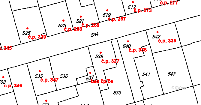 Hřebeč 337 na parcele st. 538 v KÚ Hřebeč, Katastrální mapa