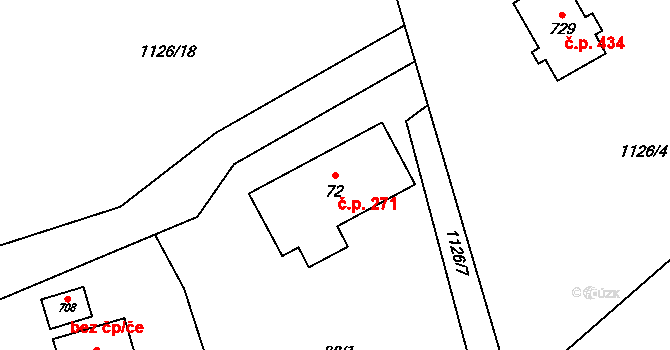 Světlá 271, Světlá Hora na parcele st. 72 v KÚ Světlá ve Slezsku, Katastrální mapa