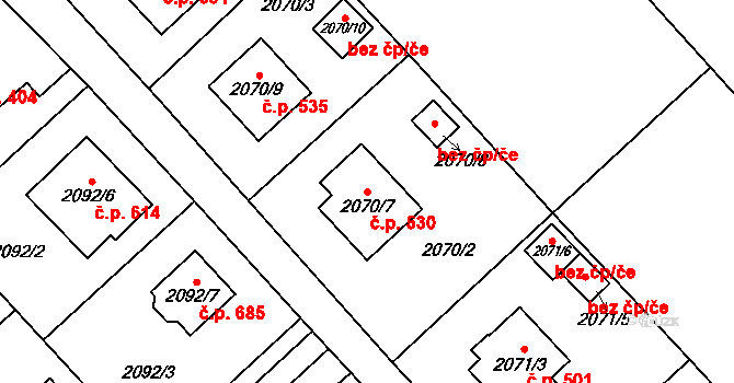 Fryčovice 530 na parcele st. 2070/7 v KÚ Fryčovice, Katastrální mapa